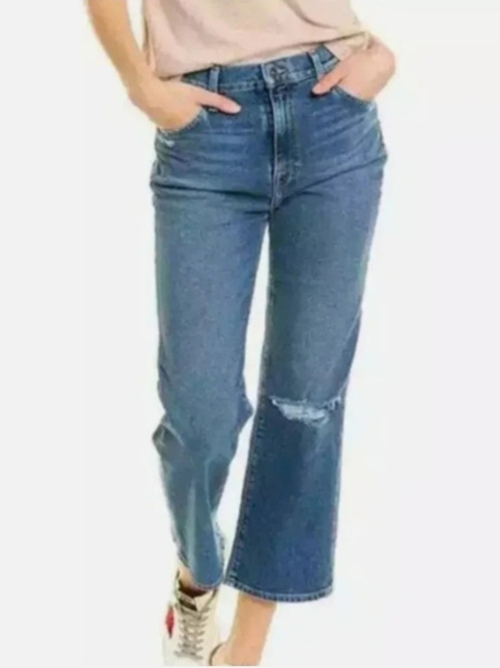 Hudson Jeans Noa Mid Rise Straight Crop Jeans Rhoda Wash Distressed Women 28